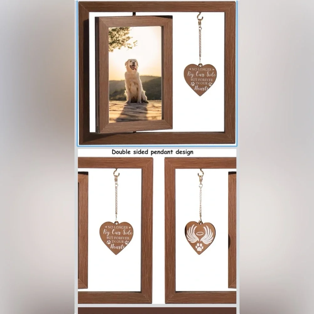 Pet Memorial 4x6 Rotating Photo Frame – Double-Sided Wooden Keepsake (NIB)